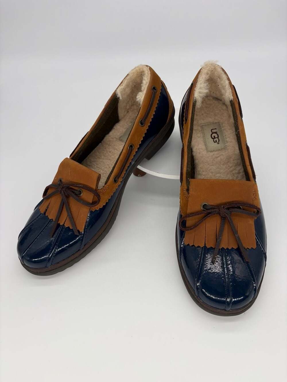 💙 UGG Haylie Duck Shoe Blue Brown Shearling Loafer 10